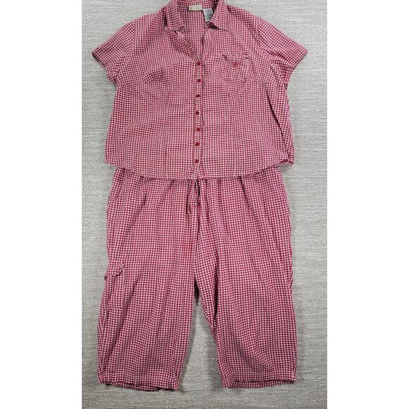 Vintage White Stag Shirt Capri Set Womens 2XL Red Gingham Button Down Pockets - Picture 1 of 16